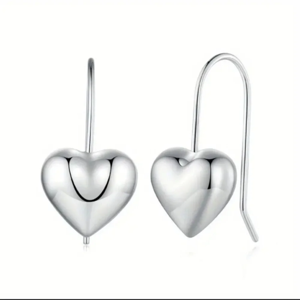 925 Sterling Silver Elegant Peach Shape‎ Heart Design Hook Dangle Earrings